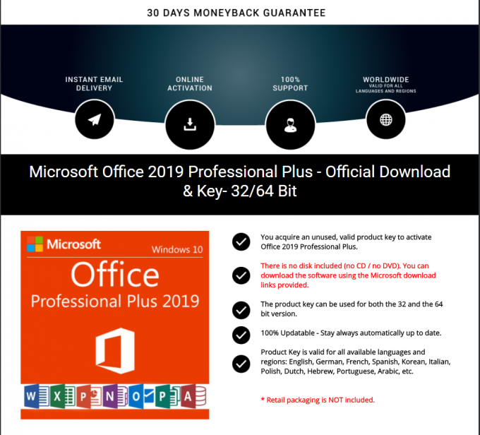 Microsoft Office principal original 2019 pro plus la clé avec le professionnel du paquet 2019 de boîte de DVD plus